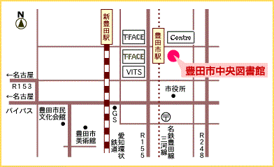 豊田市中央図書館への地図